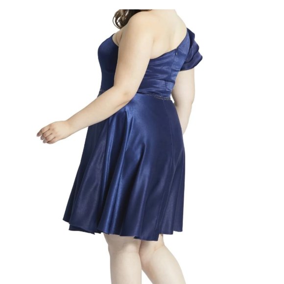 MAC DUGGAL ONE SHOULDER NAVY FIT & FLARE DRESS sz 22W - Picture 2 of 3